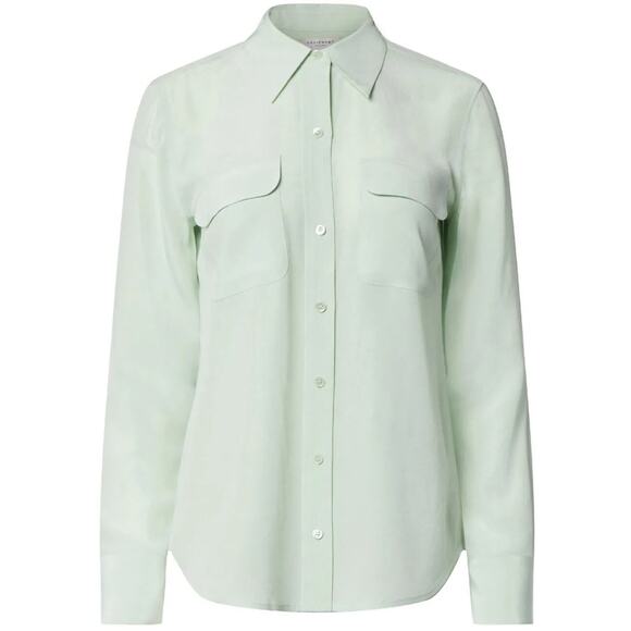 Equipment Jade Mint Green Long Sleeve Silk Button Down Patch Pocket Blouse EUC M - Picture 3 of 12